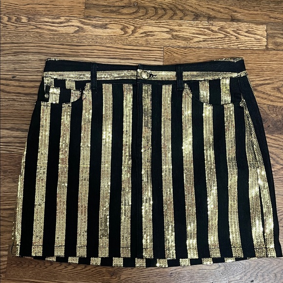 Michael Kors Dresses & Skirts - NWT Michael Kors Black Gold Sequin Stripe Denim Mini Skirt Size 4